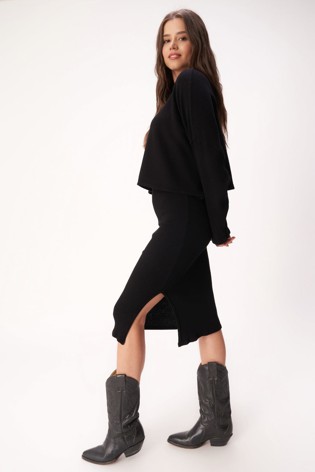 Throw & Go Sweater Rib Midi Skirt