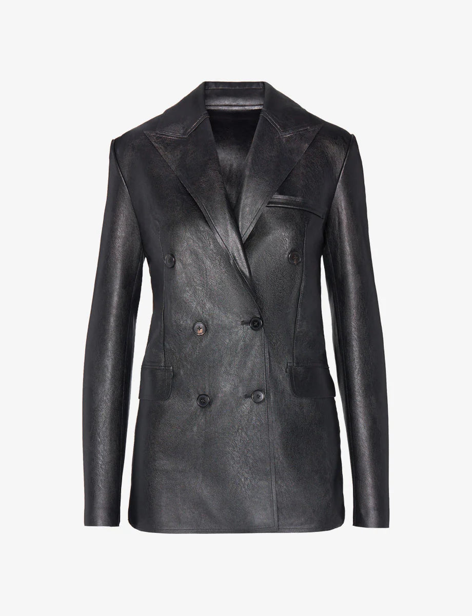 Faux Leather Double-Breasted Blazer