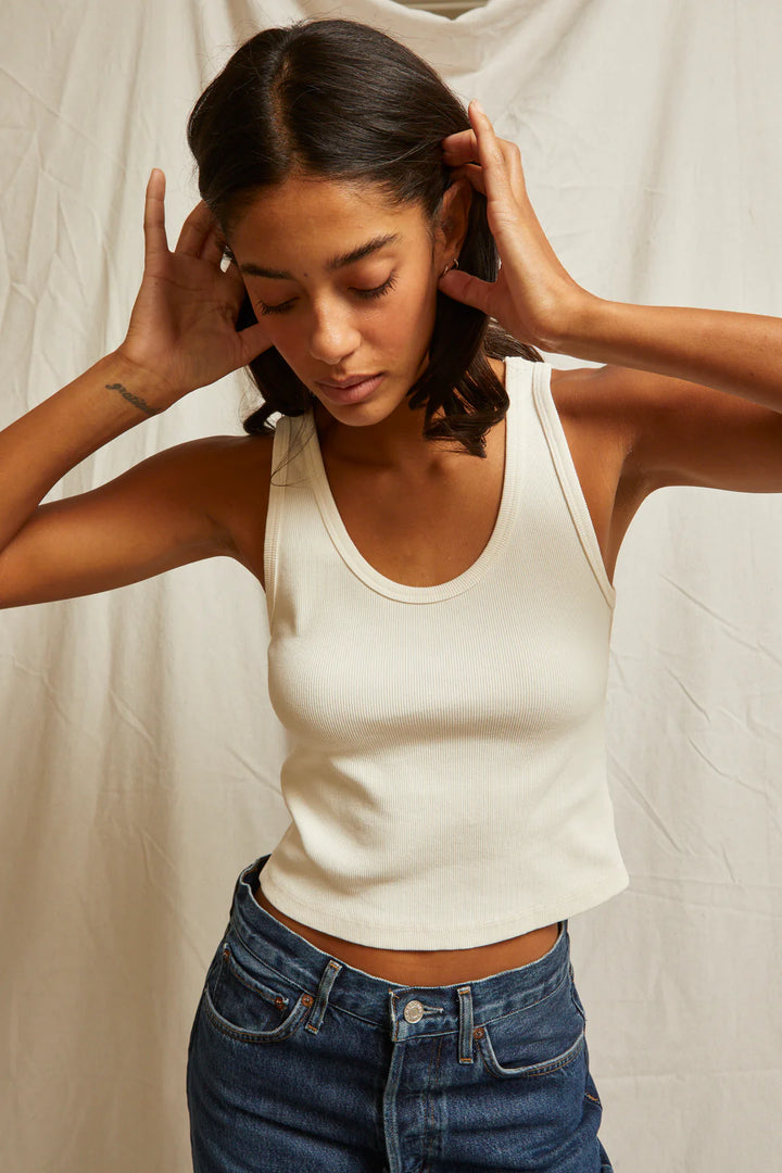 Structured Rib V-Neck Tank - Bright Ivory
