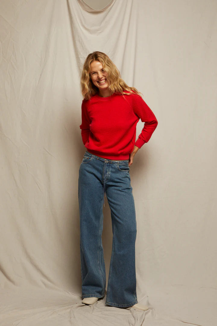 Reverse Fleece Crew - Poppy Red
