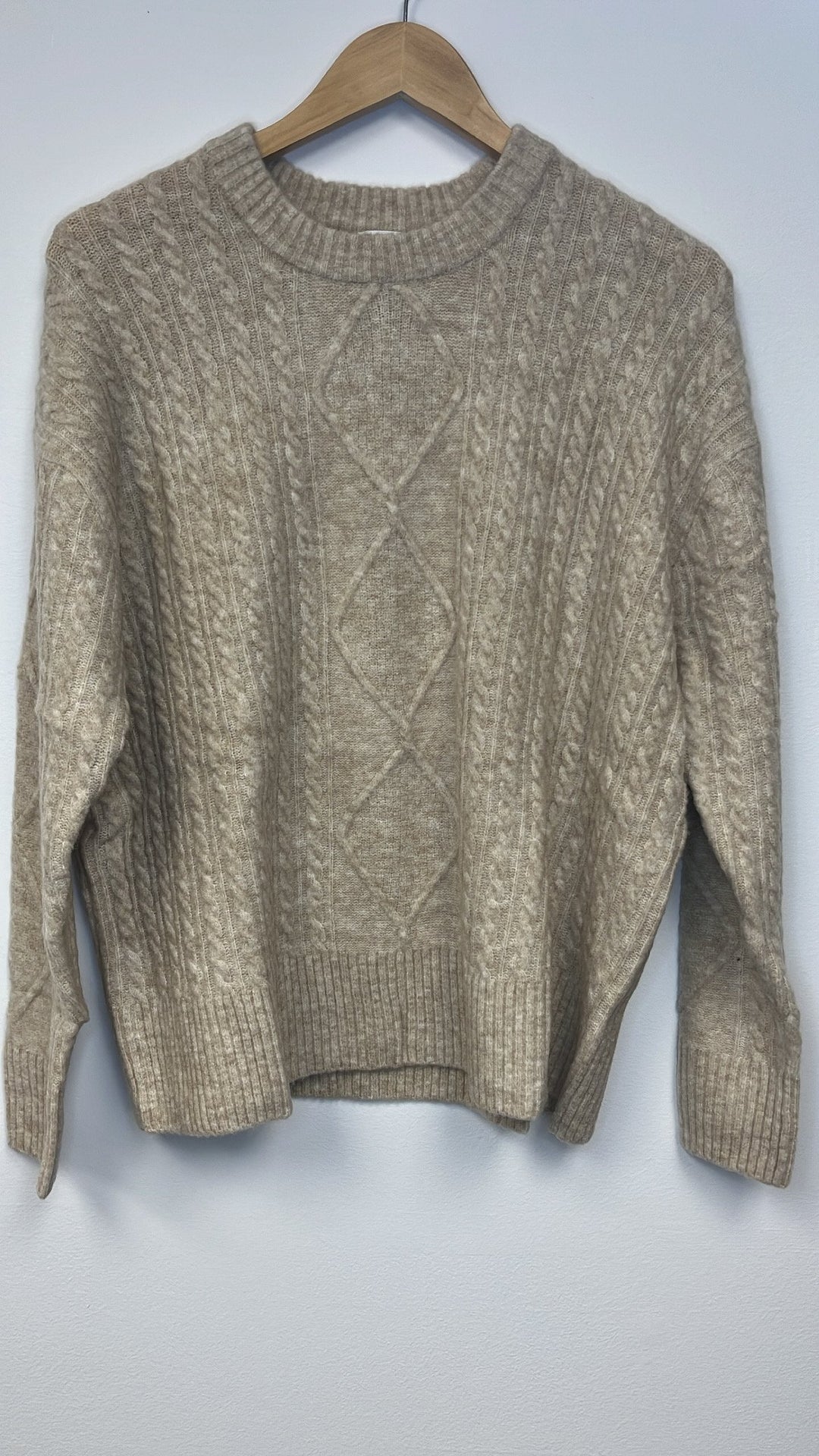 Wool Blend Oversized Cable Crew